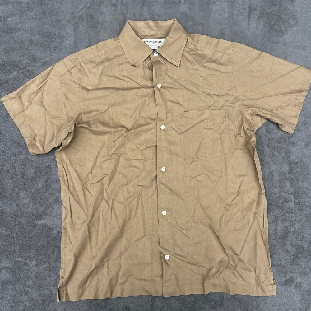 Banana Republic Shirt Small Short Sleeve Lightweight Cotton Relaxed Tan Vintage